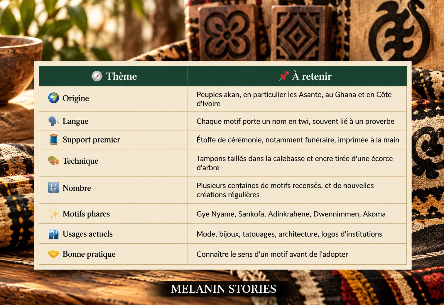 Infographie culturelle sur les symboles Adinkra